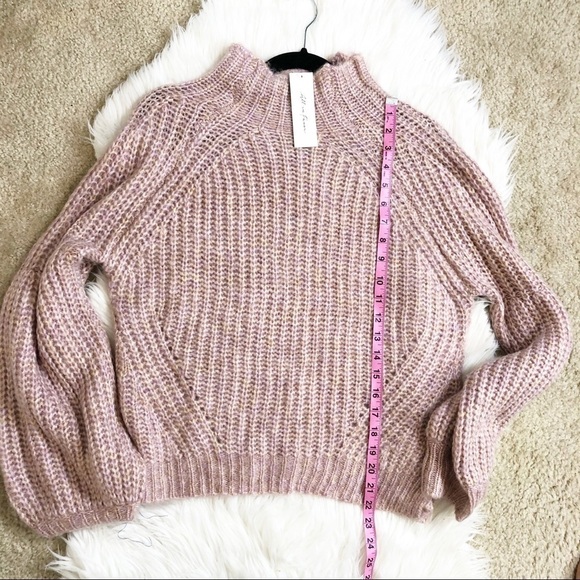 New All In Favor Mauve Knit Mock Neck Wool Blend  Puff Sleeve Sweater - Picture 11 of 12